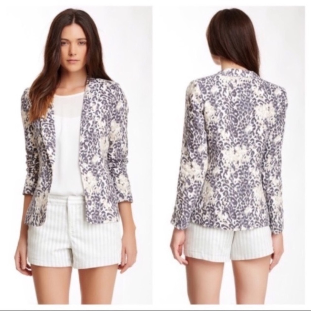 JOIE Mehira Animal Print Linen Blazer Jacket Lined Long Sleeve Women’s Sz 12